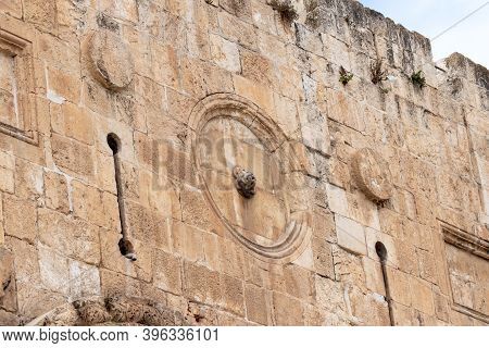 Part Of The Outer Fortress City Wall Near The Gate Of Repentance Or Gate Of Mercy In The Old City Of