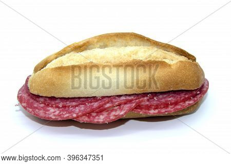 Salami Sandwich Typical Italian Spiced Sausage On Spanish Pitufo Bread Mollete