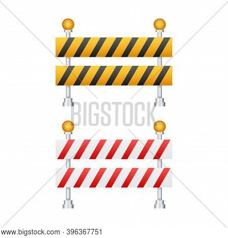 Under Construction Barrier. Road Closed On White Background. Fence Of Building Or Repair Works Sign.