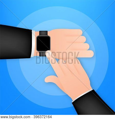 Smart Watch On The Hand. Concept Wearable Technology. Time Management. Vector Stock Illustration.