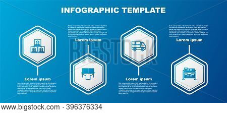 Set Line Cardboard Box With Traffic, Scanner Scanning Bar Code, Delivery Truck Boxes And Warehouse. 