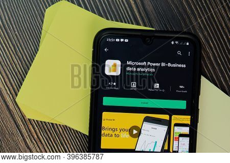 Microsoft Power Bi Dev App On Smartphone Screen. Power Bi Is A Freeware Web Browser Developed By Mic