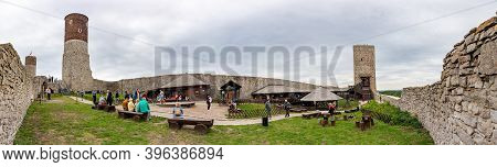 Checiny, Poland - September 06, 2020: Courtyard Of The Castle. Old Historic Ruins Of The Royal Castl
