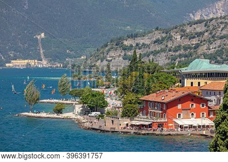 Nago Torbole, Italy - June 13, 2019: Coast At Garda Lake In Nago Torbole, Italy.