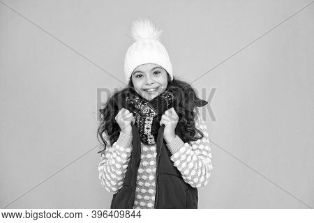 Cold Winter Days. Vacation Time. Stay Active During Season. Kid Wear Knitted Warm Clothes. Winter Vi