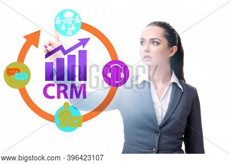 CRM custromer relationship management concept with businesswoman