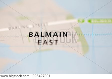Shallow Depth Of Field Focus On Geographical Map Location Of Balmain East Sydney Australia Asia Cont