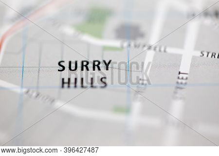 Shallow Depth Of Field Focus On Geographical Map Location Of Surry Hills Sydney Australia Asia Conti