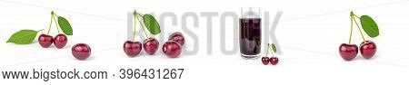Collage Of Fresh Cherry Isolated On A White Background