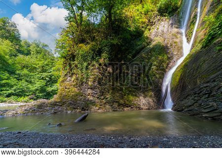 Russia. Sochi. Orekhovsky Waterfall On Bezumenks River - Natural Sight In The Neighborhood Of The Ci