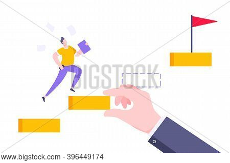 Business Mentor Helps To Improve Career And Holding Stairs Steps Vector Illustration. Mentorship, Up