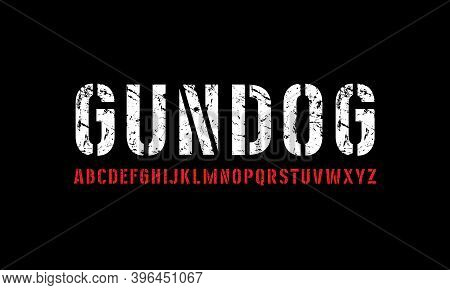 Stencil-plate Sans Serif Font In Military Style. Letters With Vintage Texture For Logo And Label Des