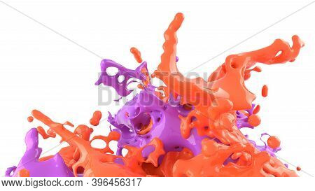 3d Render, Colour Liquids Splash, Abstract Fluid Background
