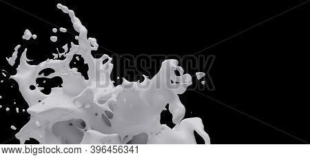 3d Render, White Liquids Splash, Abstract Fluid Background, Milk Splash