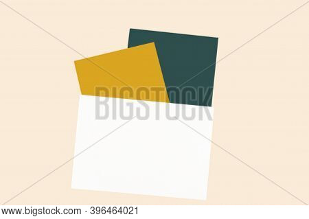 Invitation Card Mock Up. Festive Greetings Cards And Envelope In Colors Of Year 2021 Set Sail Champa