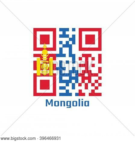 Qr Code Set The Color Of Mongolia Flag. Red And Blue With The Soyombo Symbol Centred On The Hoist-si