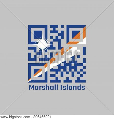 Qr Code Set The Color Of Marshall Flag. A Blue Field With Two Diagonal Stripes Of Orange And White A