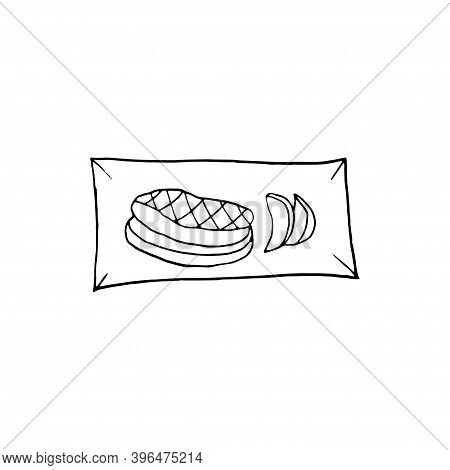 Vector Hand Drawn Foie Gras On Plate. French Cuisine Dish. Design Sketch Element For Menu Cafe, Bist