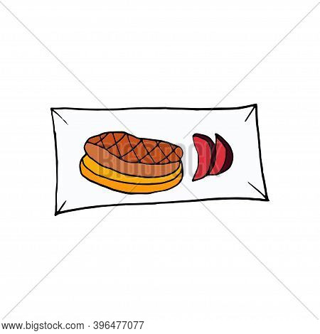 Vector Hand Drawn Foie Gras On Plate. French Cuisine Dish. Design Sketch Element For Menu Cafe, Bist