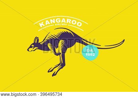 Kangaroo Emblem In Classic Elegance Engraving Style. Vector Logo For Your Sport Sport Team Branding,