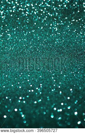 Blurred Texture Of Glitters Paper In Trendy Tidewater Green Color.