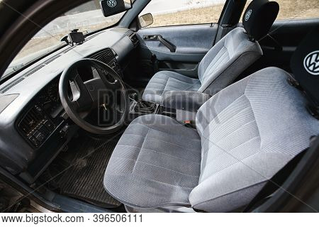 Grodno, Belarus - January 2018: Volkswagen Passat B3 Gt 1.8 Volkswagen Passat, Cockpit Interior Deta