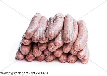 Pork  Sausages Chipolatas Isolated On White Background