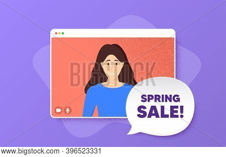 Spring Sale. Video Conference Online Call. Special Offer Price Sign. Advertising Discounts Symbol. W