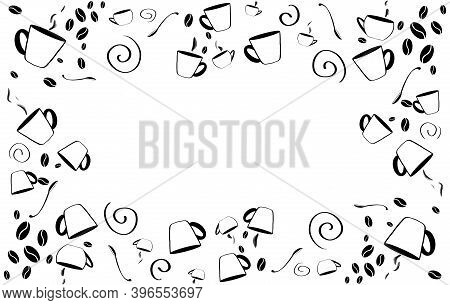 Coffee Beans In Coffee Cup On White. Cup Of Coffee. Latte, Cappuccino, Americano. Illustration.