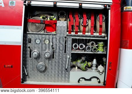 Equipment Of A Historic Tank Fire Truck From The Second Half Of The Last Century, Kopřivnice, Czech 