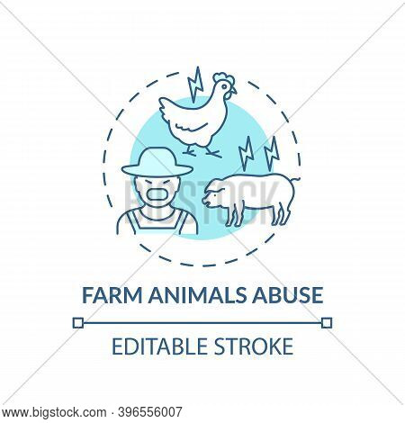 Farm Animal Abuse Turquoise Concept Icon. Ranch Livestock Harm. Cattle Violence. Unethical Industry 