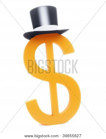 Dollar Sign With Black Hat Top Isolated