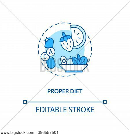Proper Diet Concept Icon. Cfs Treatment Idea Thin Line Illustration. Eating Vegetables And Fruit. Nu