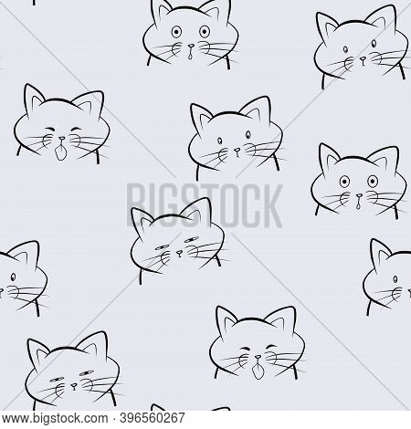 Funny Childrens Seamless Pattern With Cats With Different Emotions Linart Minimalism For Textile Dec