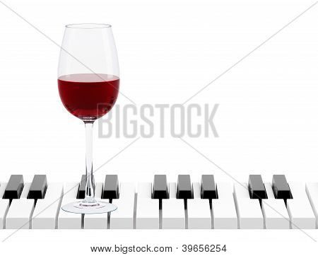 Wine Glass On Piano Key Isolated
