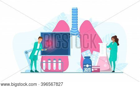 Multiracial Male And Female Tuberculosis Specialists. Human Pulmonary System. Abstract Concept Of He