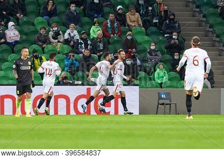 Krasnodar, Russia - November 24, 2020: Ivan Rakitic Of Sevilla Fc Celebrates His Goal During The Uef
