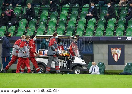 Krasnodar, Russia - November 24, 2020: Sergio Escudero Of Sevilla Fc Getting The Medical Attention D