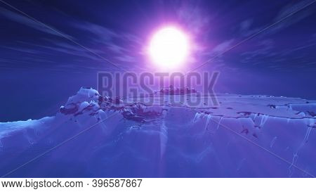 Ice Berg Night Full Moon, 3d Render Illustration