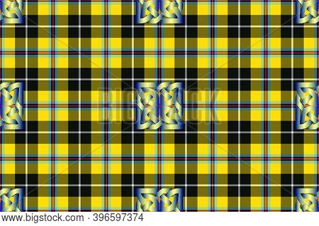 Abstract Patterns On A Checkered Background. Creative Option For New Types Of Fabrics.