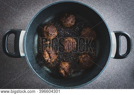Plant-based Food, Vegan Meatballs Made Of Black Beans Mushroom Mince And Textured Vegetable Protein