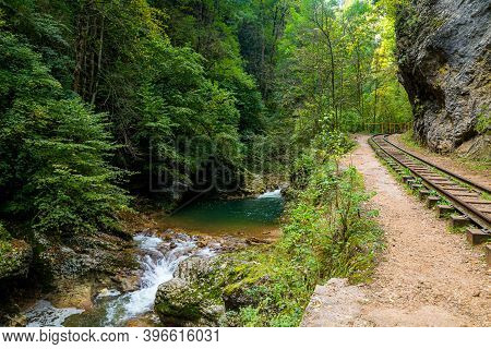 Old Narrow Gauge Railway. A Canyon Guamka, Path From Mezmay To Guamka. Russia, Krasnodar Region.