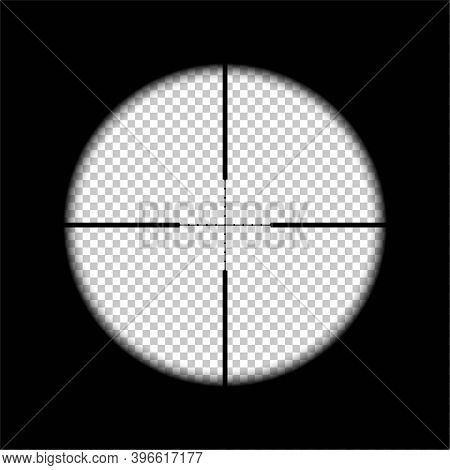 Aiming For Target On Rifle Black Background. Sight View Of Sniper Vector Illustration. Optical Cross