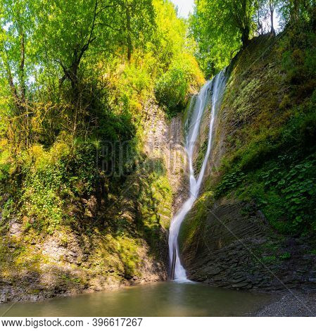 Russia. Sochi. Orekhovsky Waterfall On Bezumenks River - Natural Sight In The Neighborhood Of The Ci