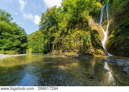 Russia. Sochi. Orekhovsky Waterfall On Bezumenks River - Natural Sight In The Neighborhood Of The Ci