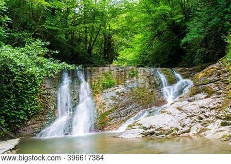 Russia. Sochi. Orekhovsky Waterfall On Bezumenks River - Natural Sight In The Neighborhood Of The Ci