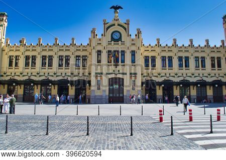 Estacio Del Nord, Or North Train Station Building Facade In Valencia, Spain