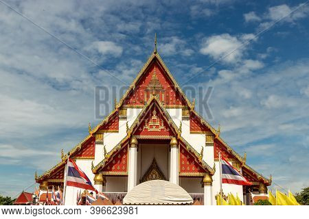 Wihan Phra Mongkhon Bophit At Ayutthaya Province Of Thailand. Selective Focus.