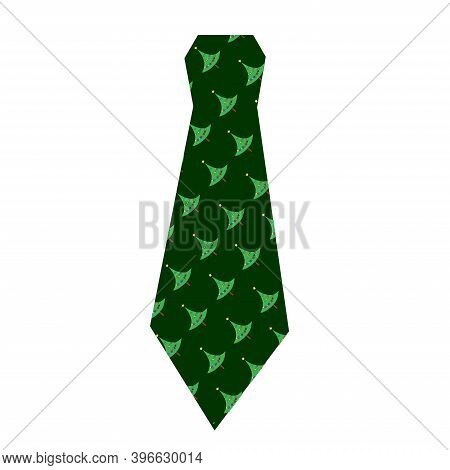 Strict Dark Green Tie With Christmas Trees.