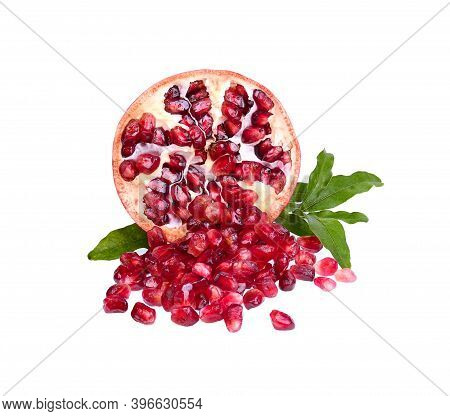 Fresh Pomegranate And Leaves Isolated On White Background
Red Fruit High Vitamin A And  Anti-oxidant